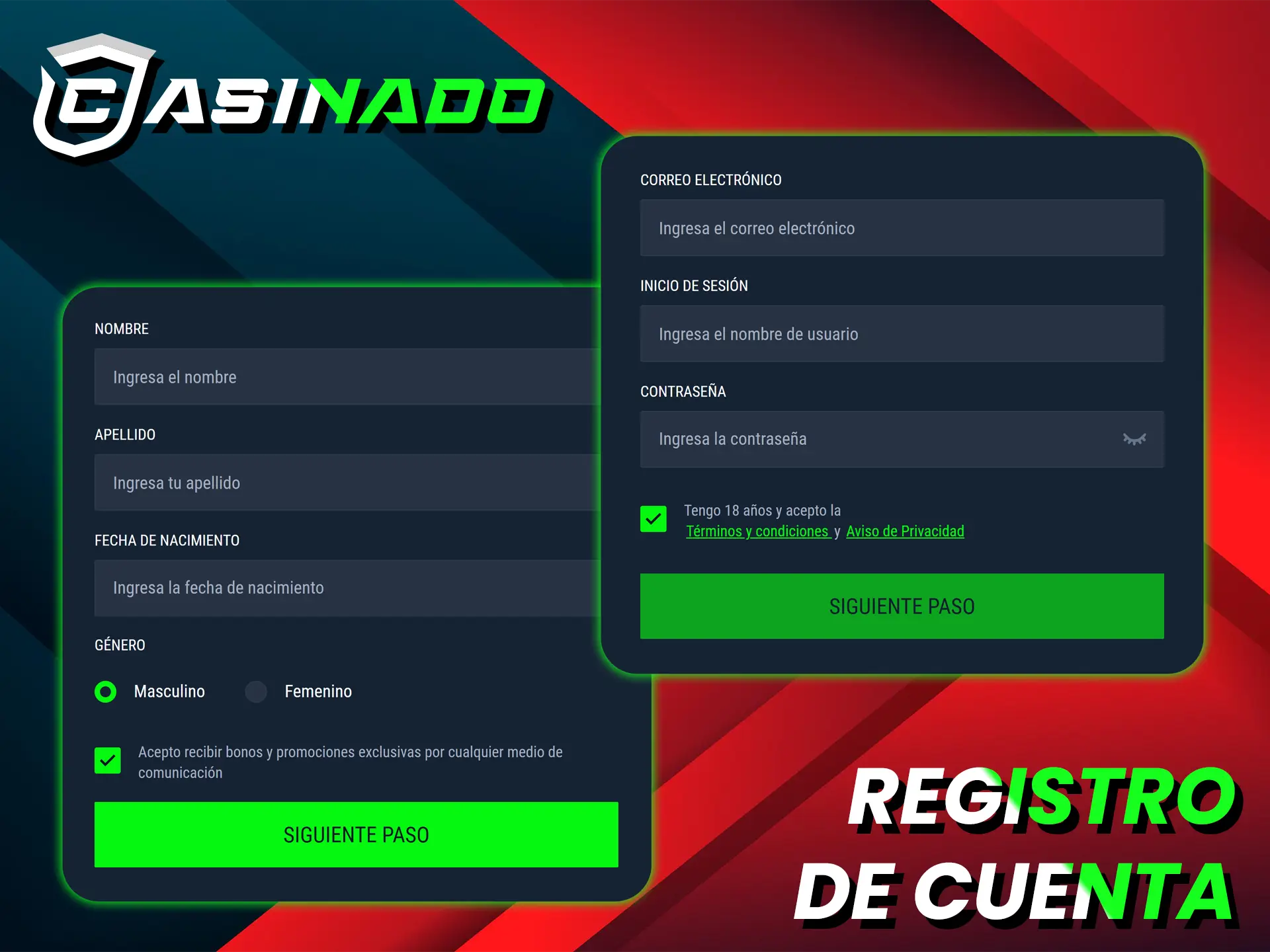Cree una cuenta en Casinado para acceder a todas las funciones de la plataforma.