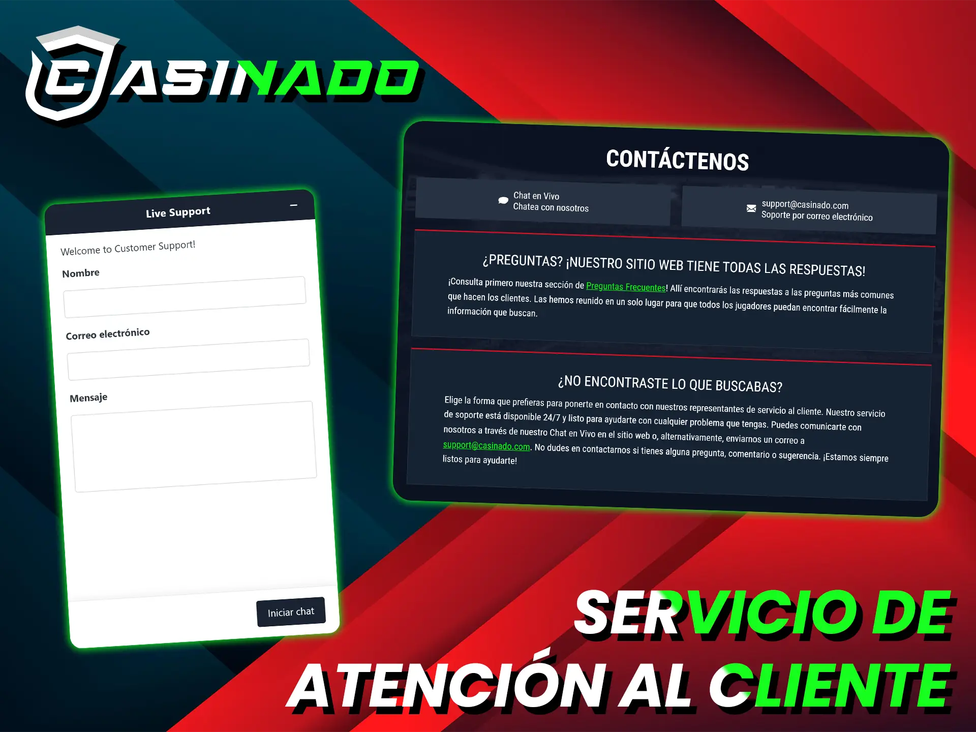 Contacta al soporte de Casinado por chat en vivo o email.