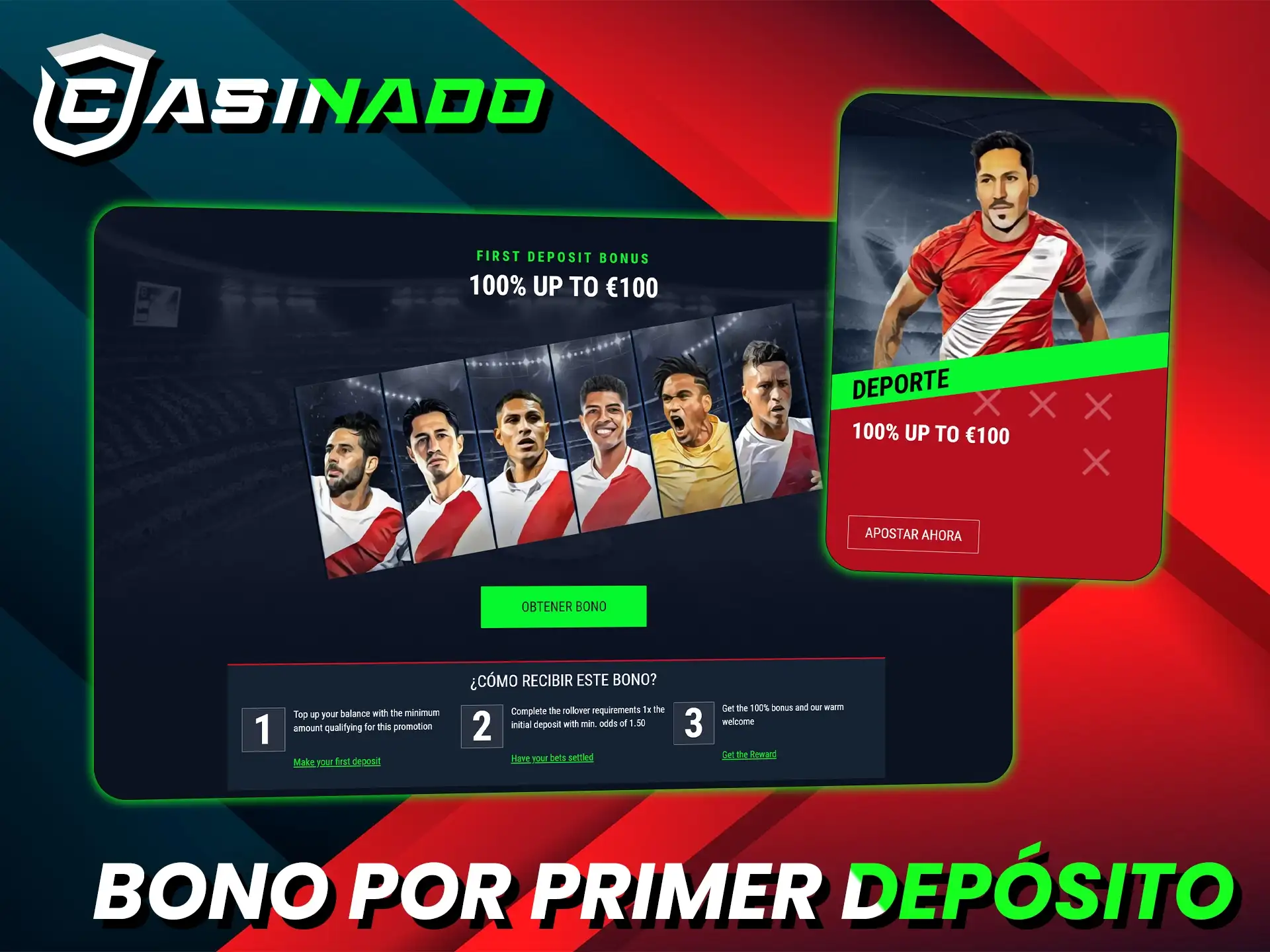 Reclame el bono por primer deposito en el sitio web oficial de Casinado.