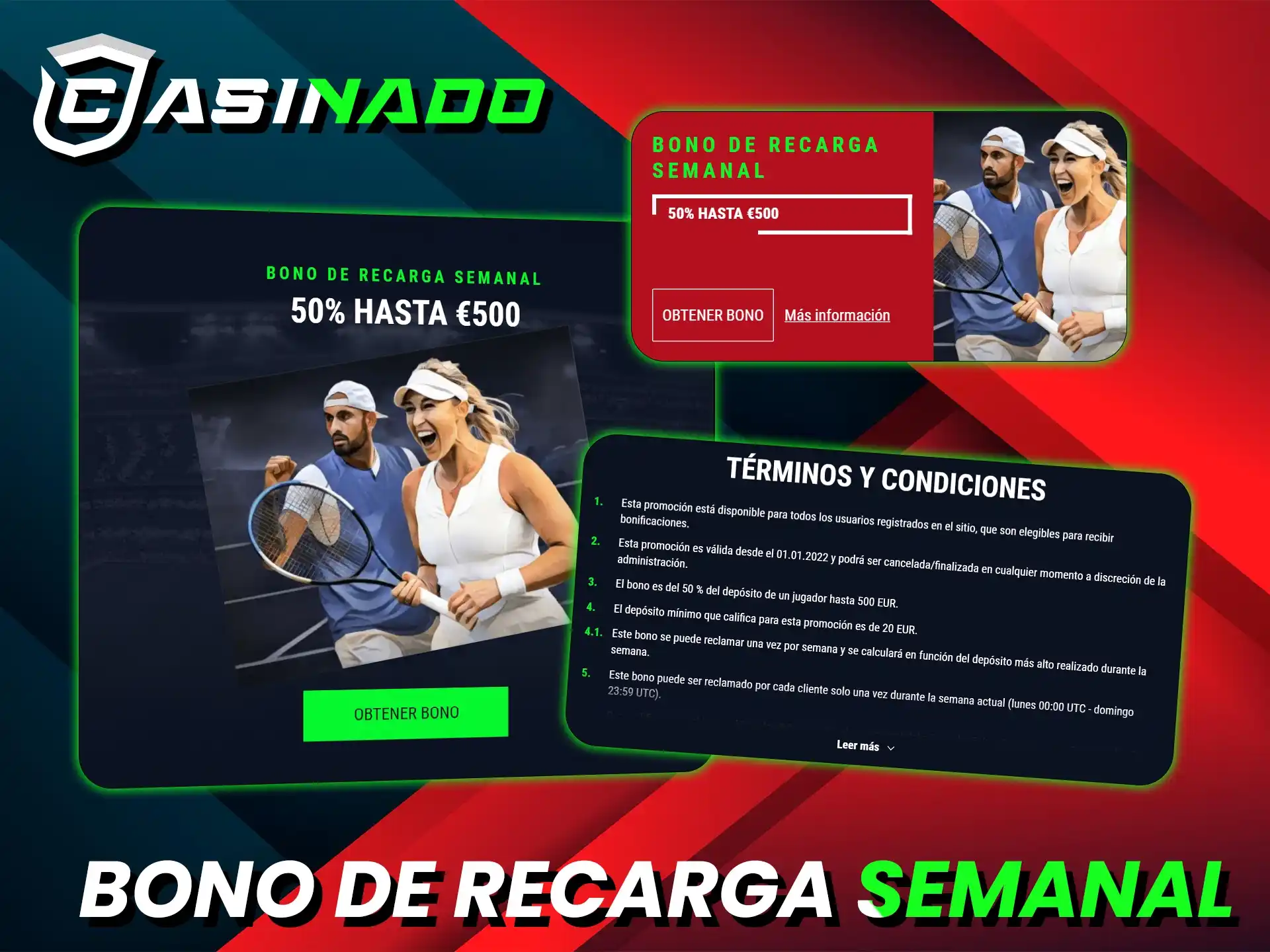 Reclame ahora las promociones semanales de recarga de Casinado.