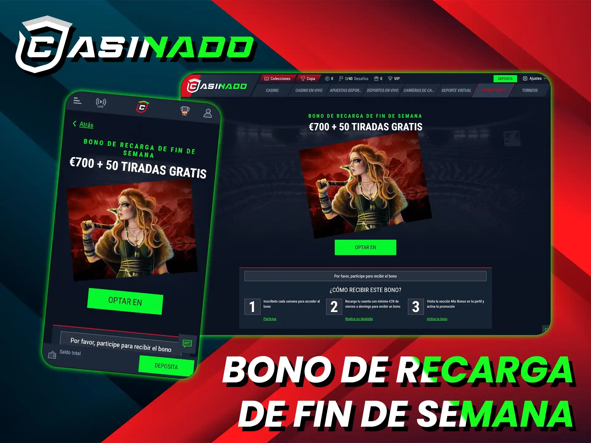 Consigue ahora los bonos de deposito de fin de semana de Casinado.