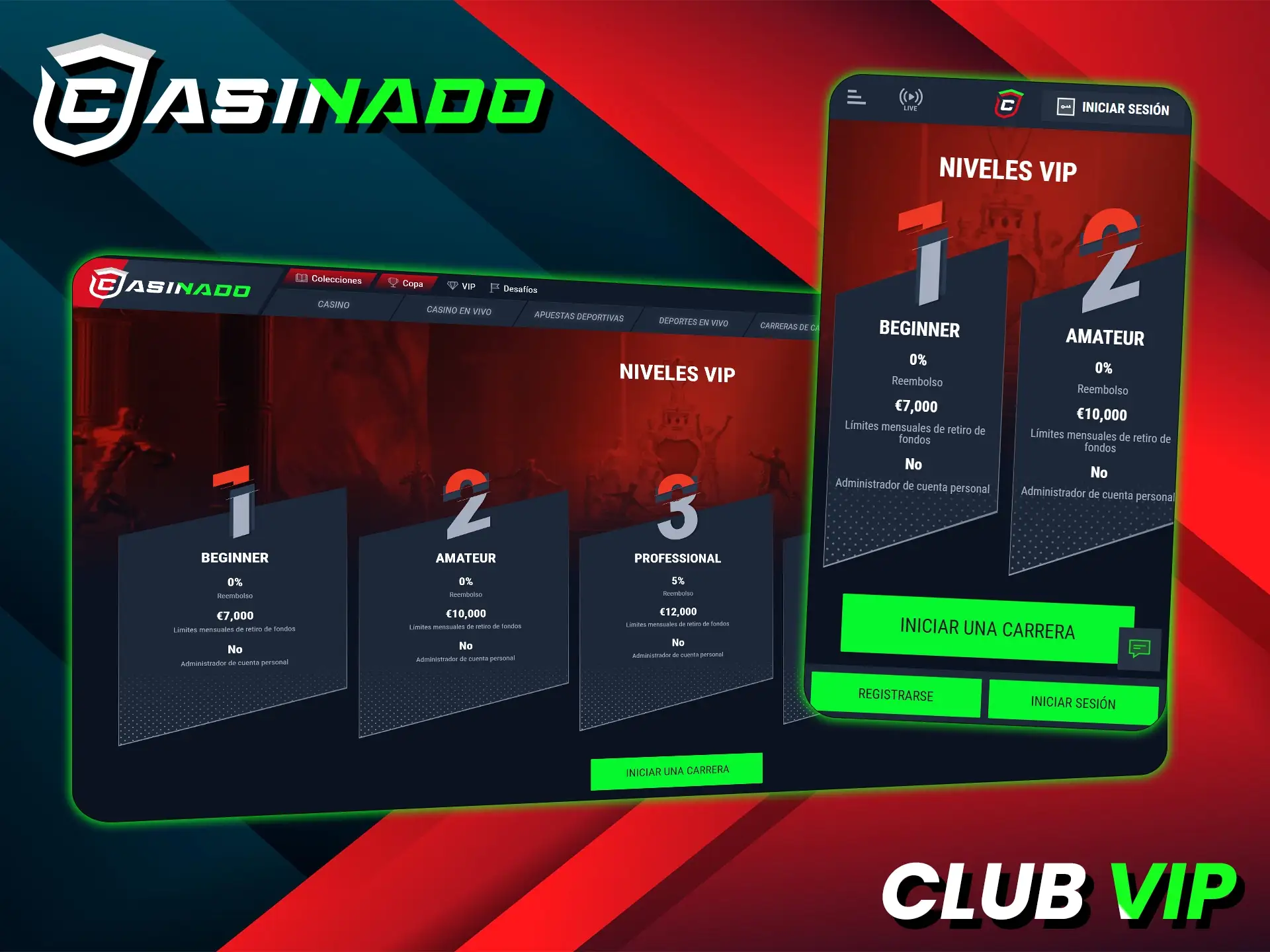 Casinado Club VIP ofrece beneficios exclusivos y reembolsos escalonados.