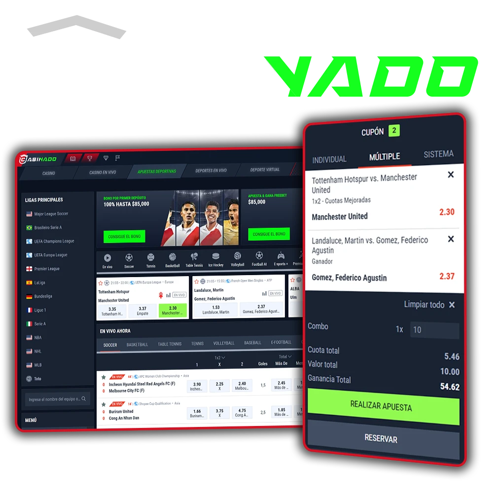Realice sus apuestas deportivas en Casinado utilizando su tipo de apuesta favorito.