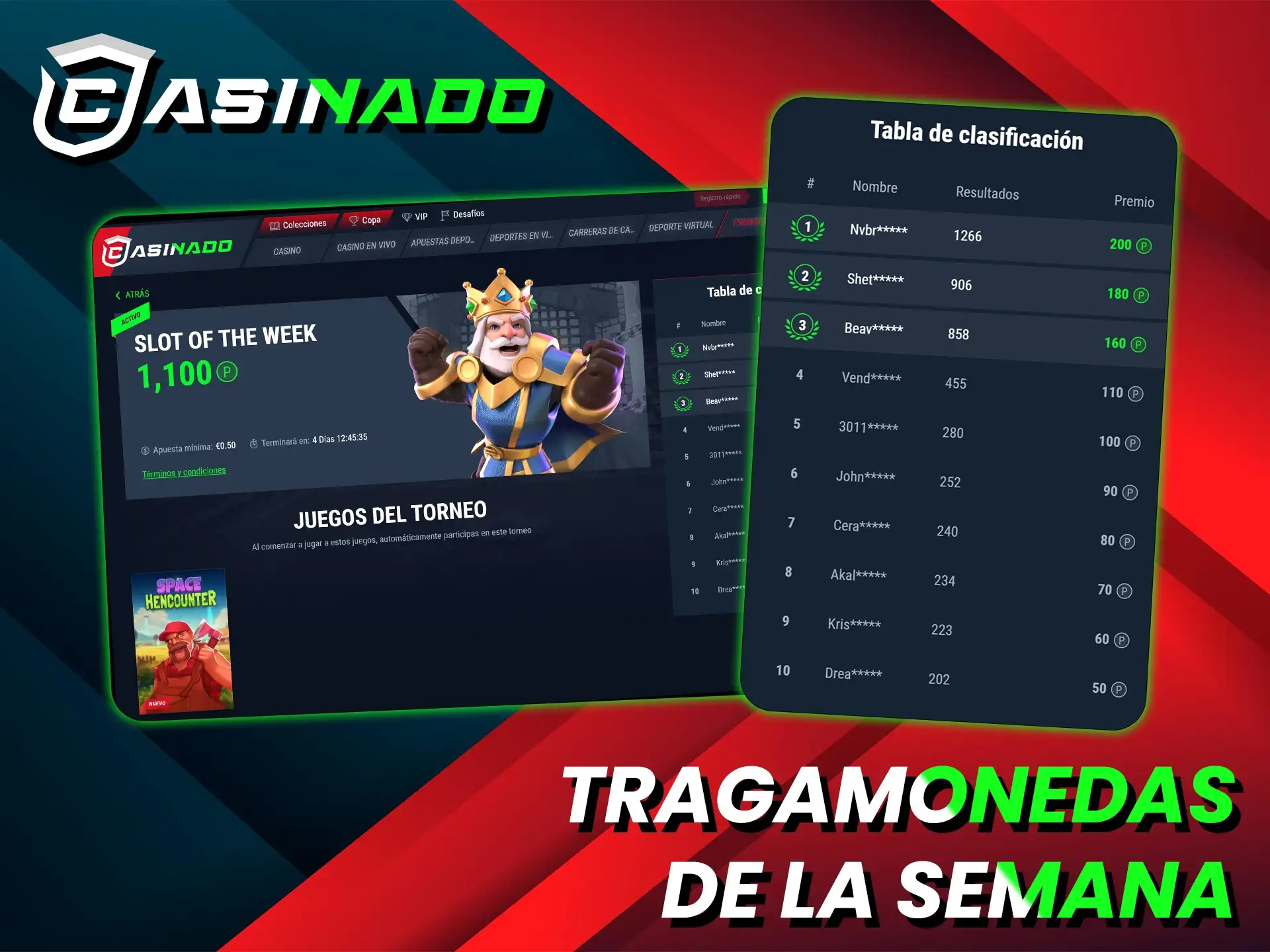 Unase al desafio de tragamonedas del sitio web de Casinado para obtener premios.
