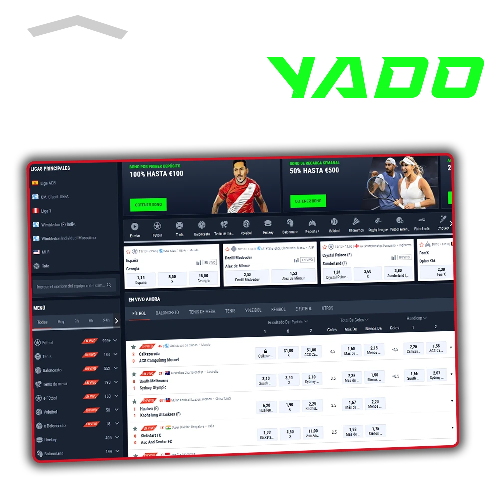 Casinado ofrece una gran variedad de deportes para apostar y un generoso bono de bienvenida.