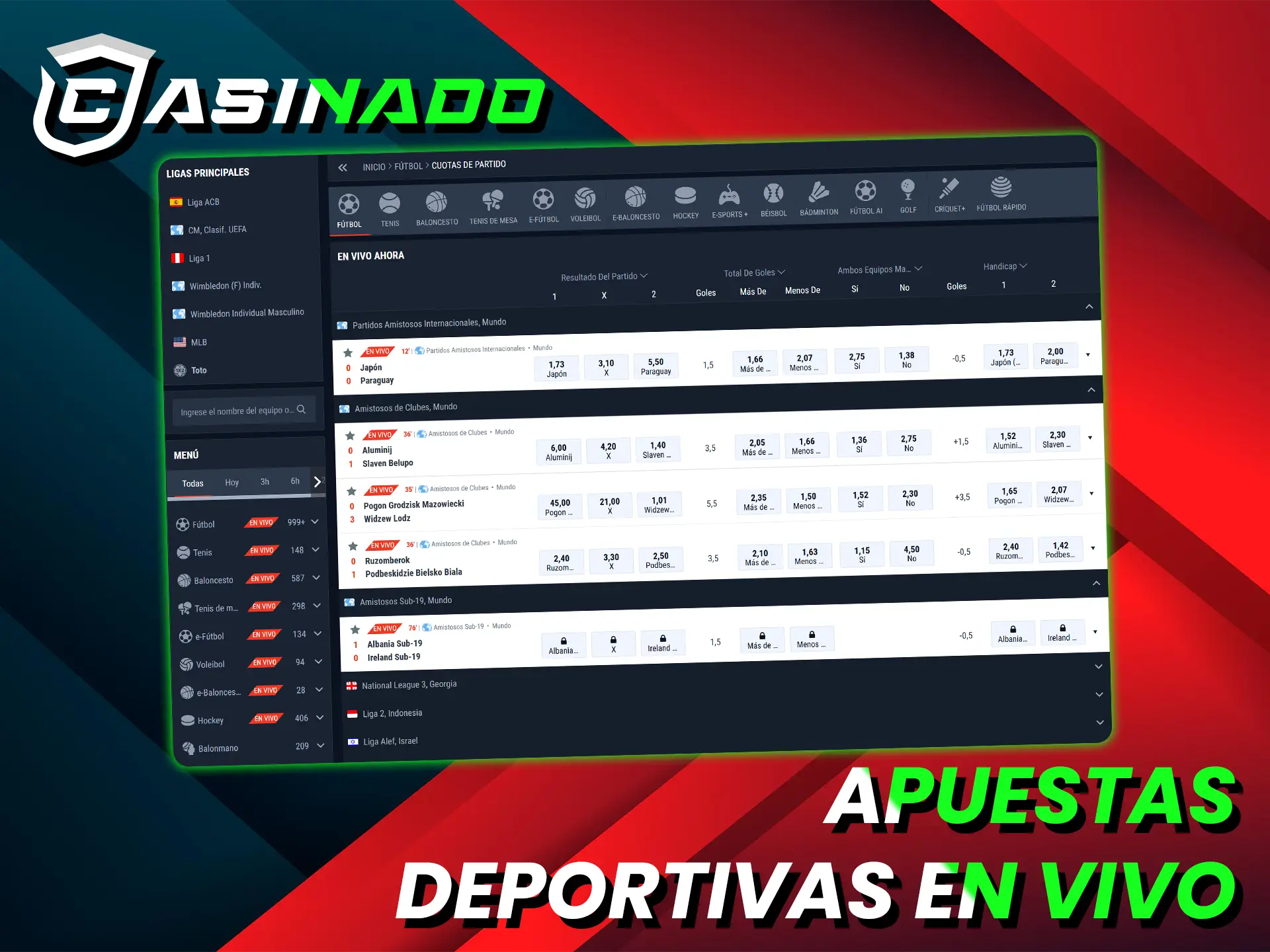 Sigue los partidos y las cuotas en directo en Casinado.