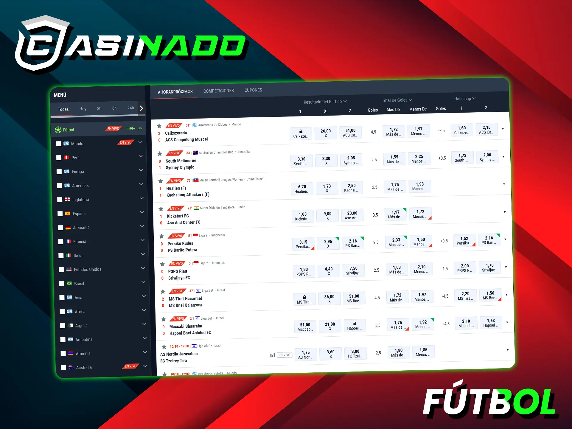 Apuesta en los torneos de fútbol más populares de España en Casinado.