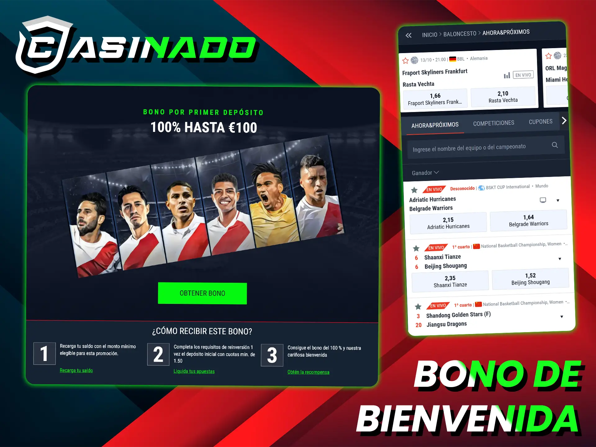 Duplique su primer depósito para apostar en baloncesto en Casinado.