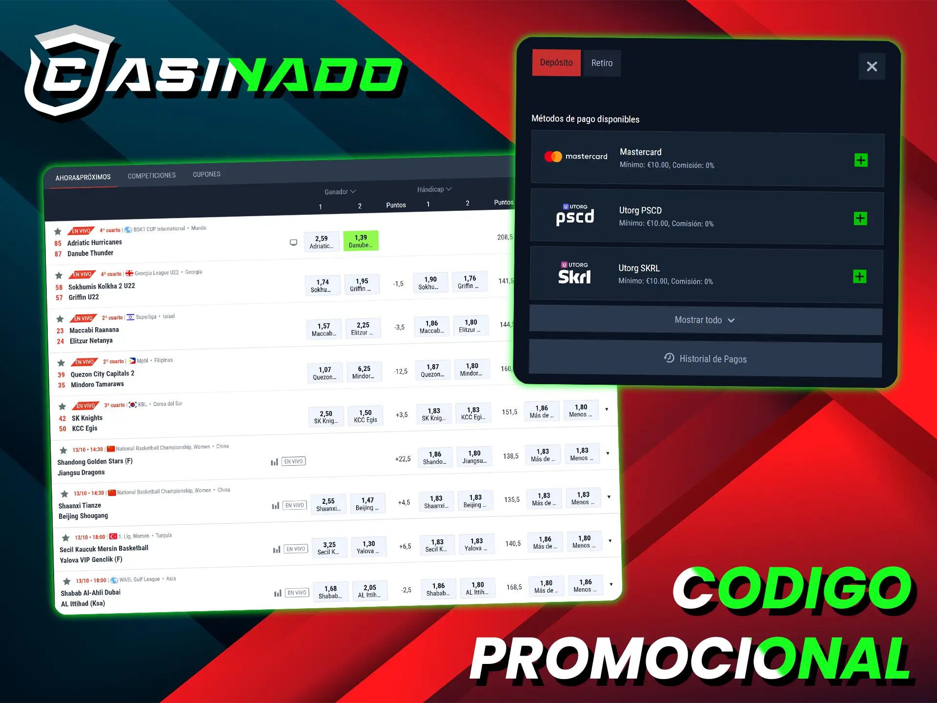 Activa los códigos promocionales de Casinado y obtén ventajas adicionales.