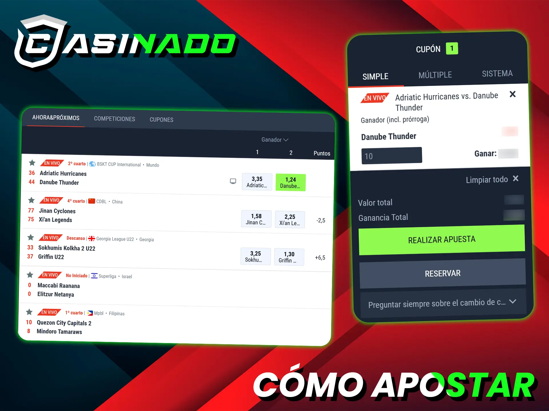 Regístrese, haga un depósito y apueste en baloncesto con Casinado.