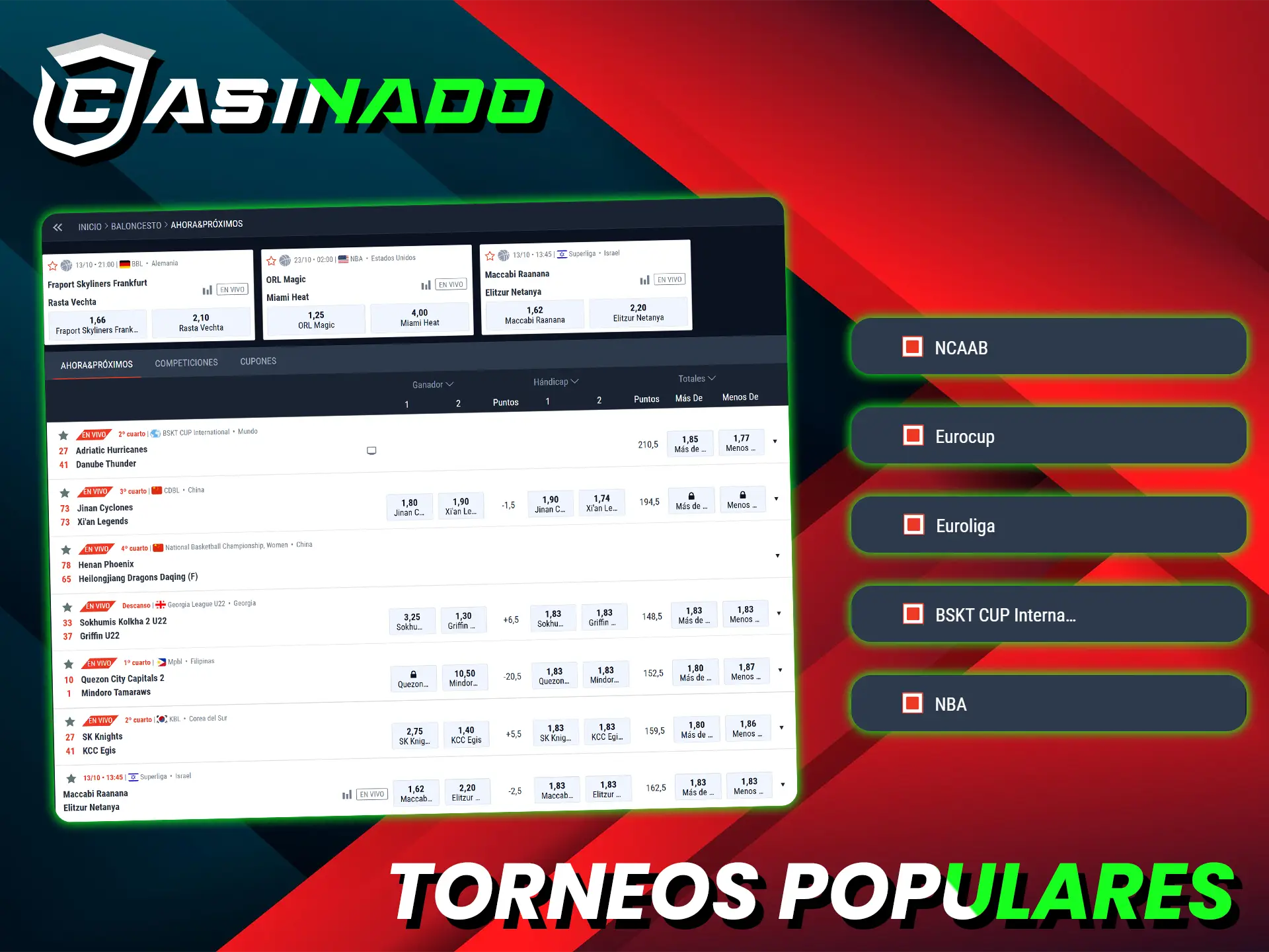 Apuesta en los mejores torneos de baloncesto con Casinado.