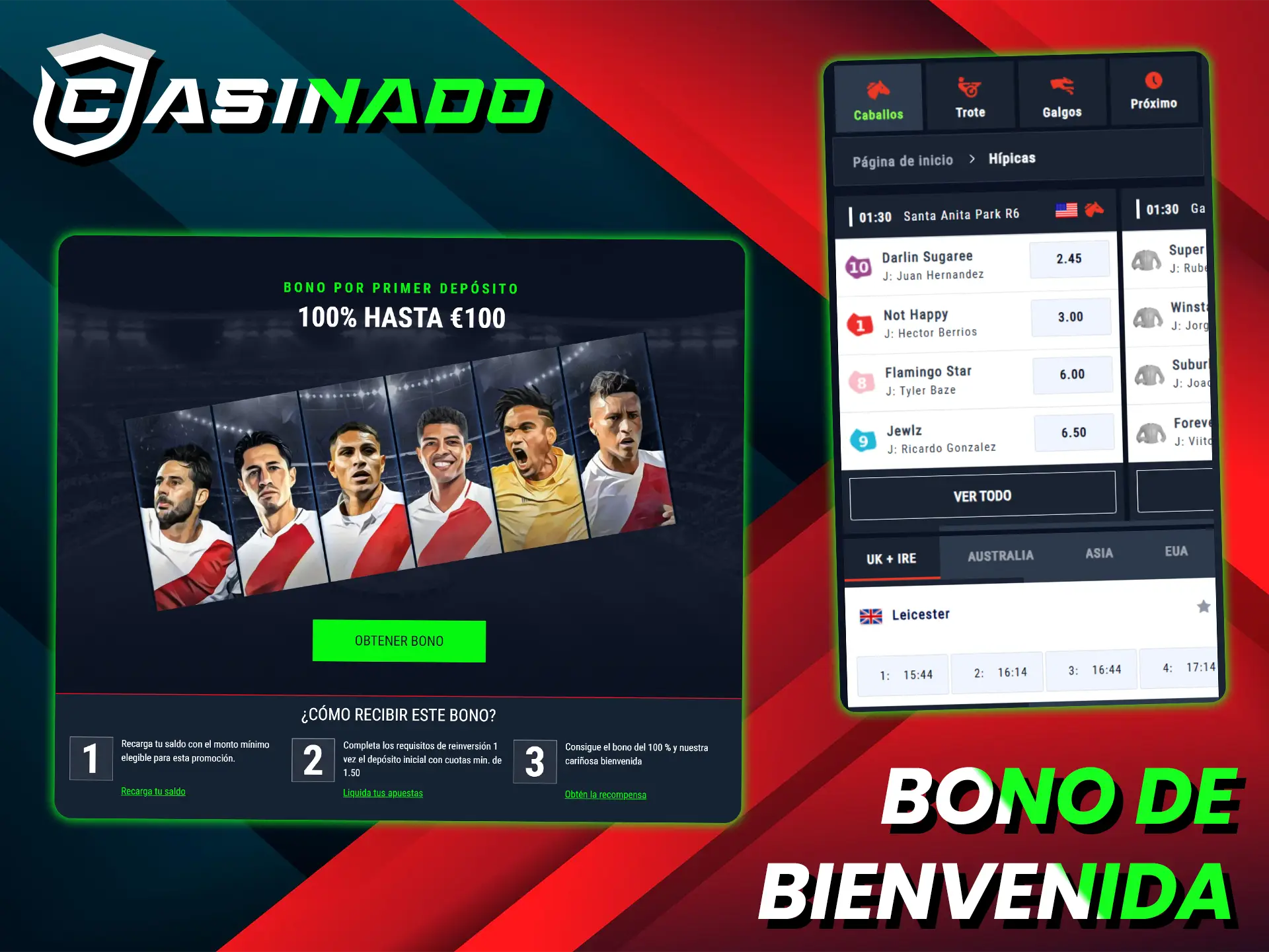 Reciba un bono de bienvenida de Casinado para aumentar sus ganancias en las apuestas hípicas.