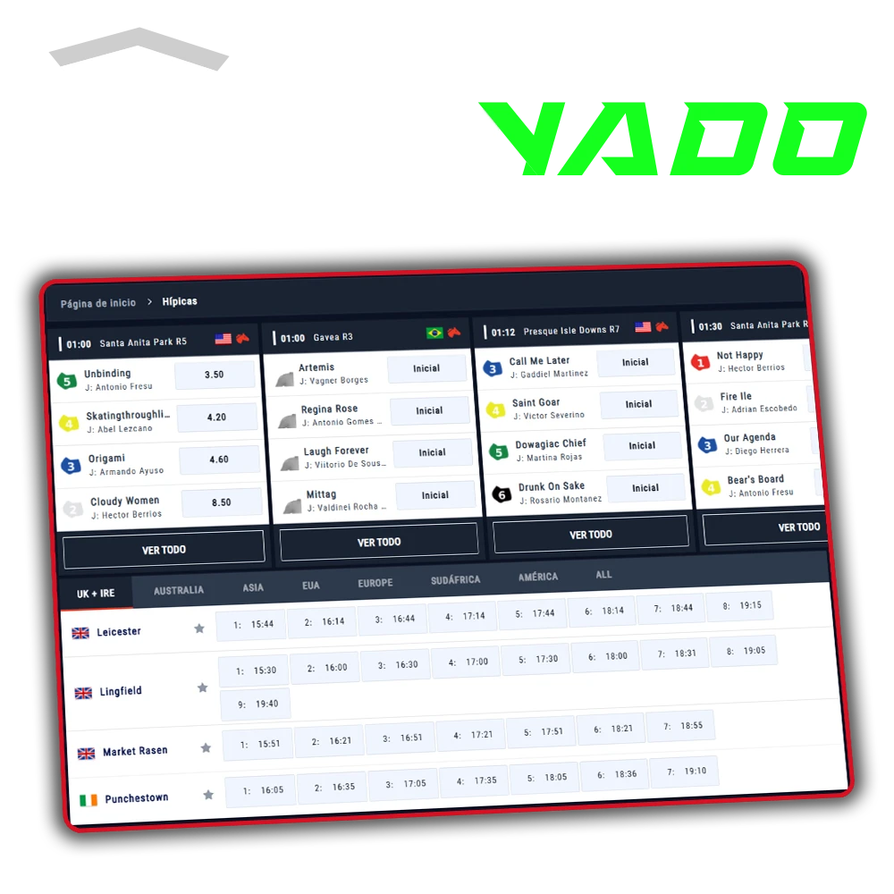 Casinado ofrece una gran variedad de apuestas hípicas a diario, incluidas apuestas en tiempo real.