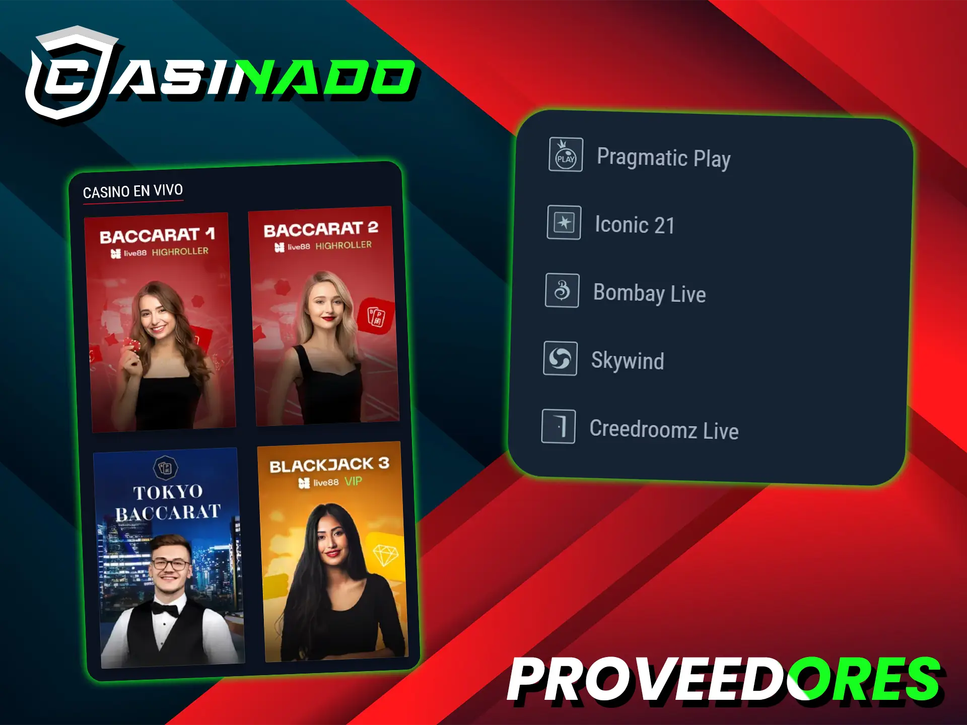 Live Casino Casinado solo trabaja con proveedores de confianza.
