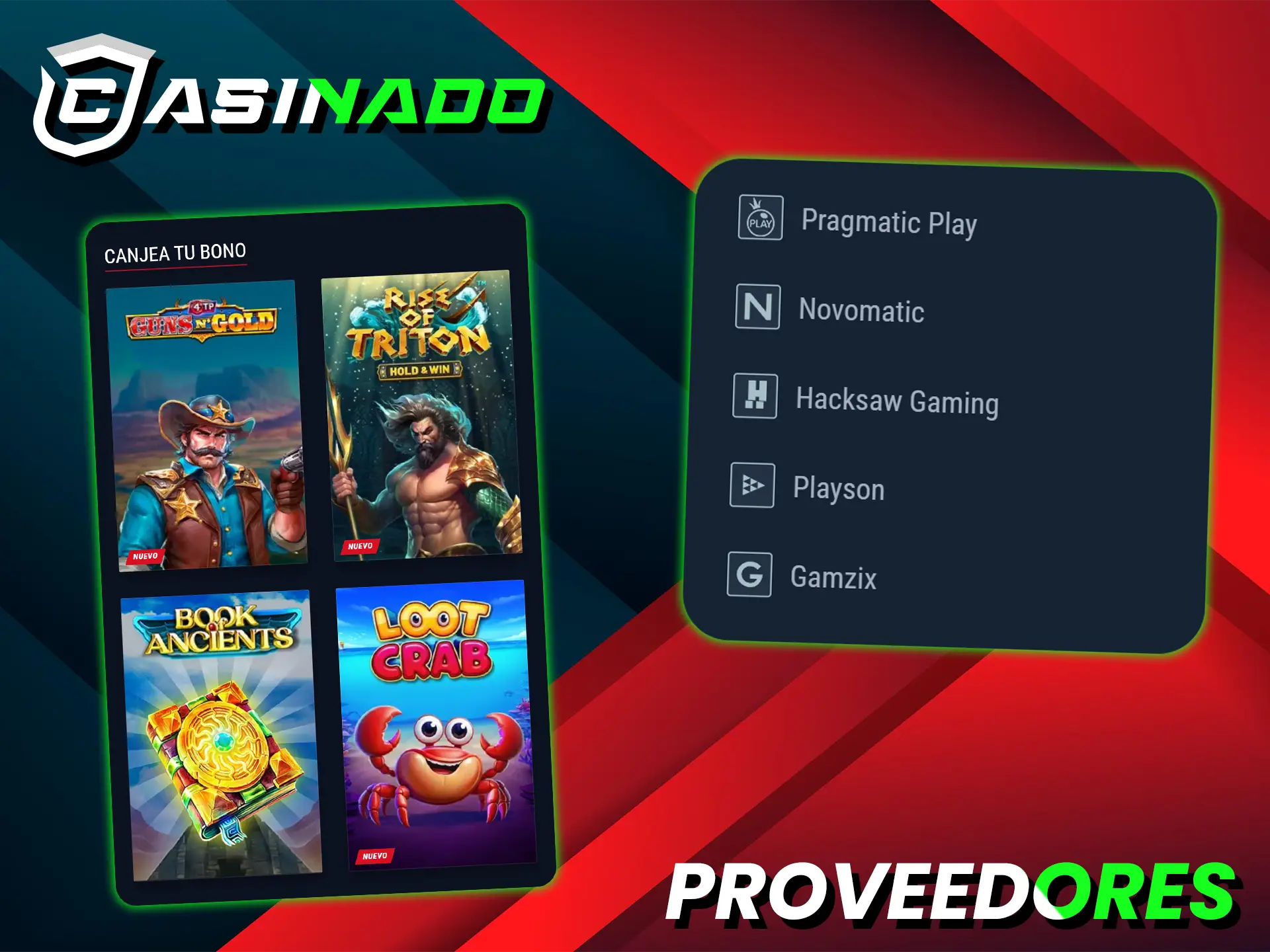 Casinado selecciona solo juegos de alta calidad y seguros de los principales proveedores.