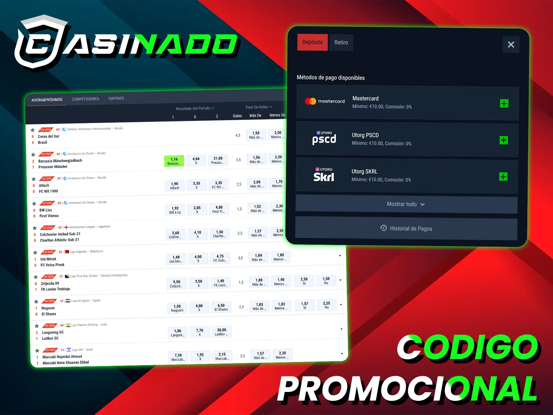 Duplique su primer depósito para apostar en fútbol con el código promocional de Casinado.
