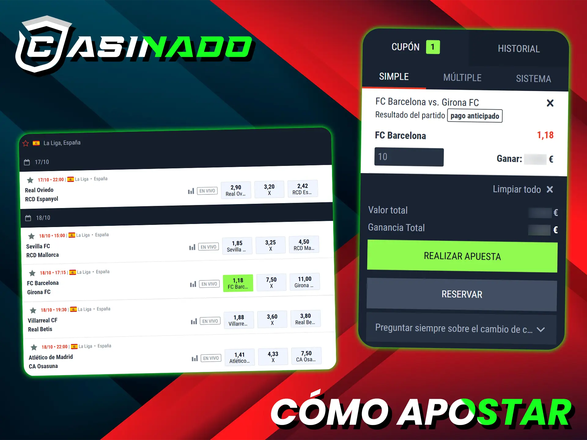 Para empezar a apostar en fútbol, debes crear y recargar tu cuenta Casinado.