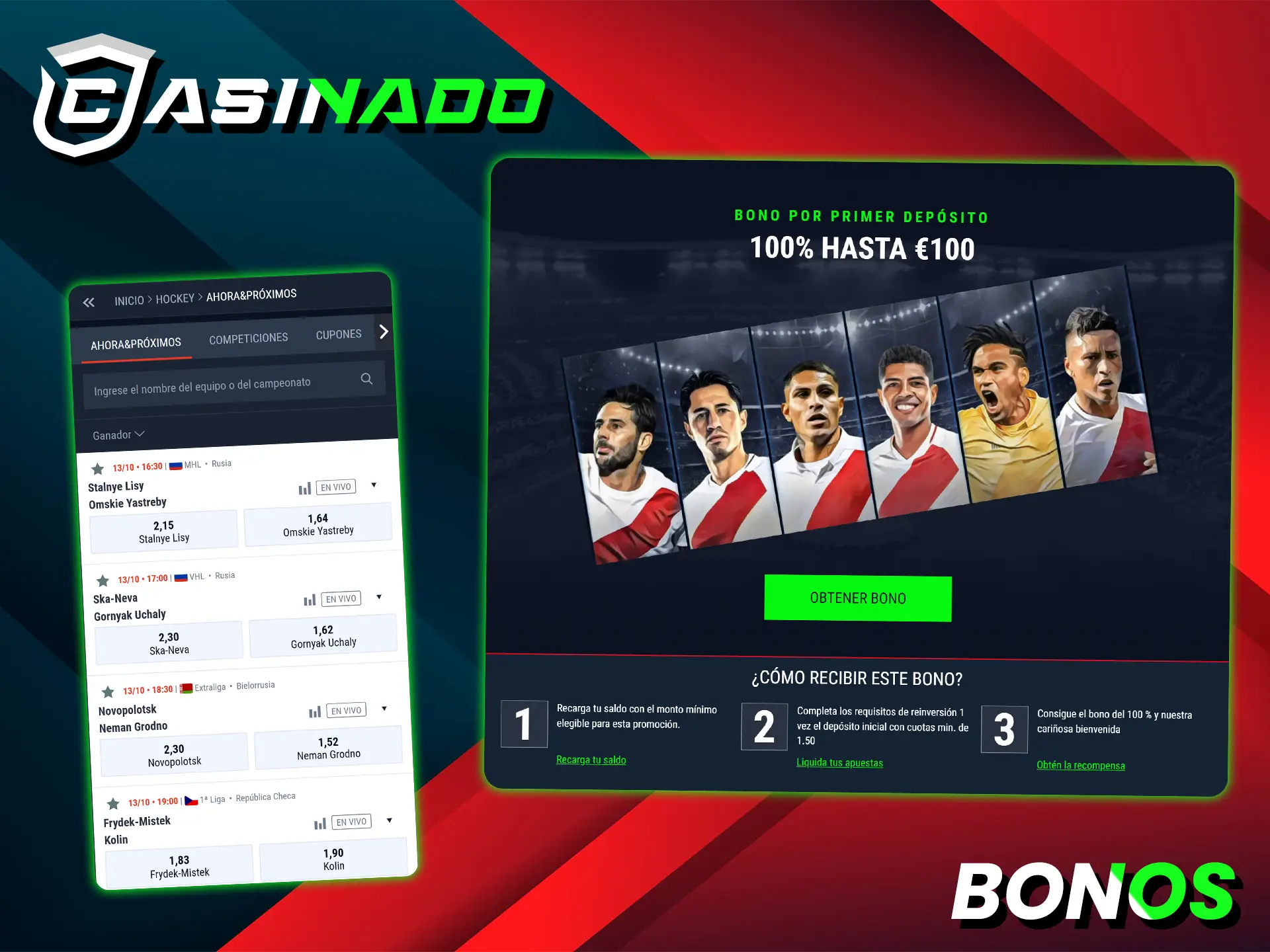 Consigue un montón de bonificaciones para apostar en hockey en Casinado.