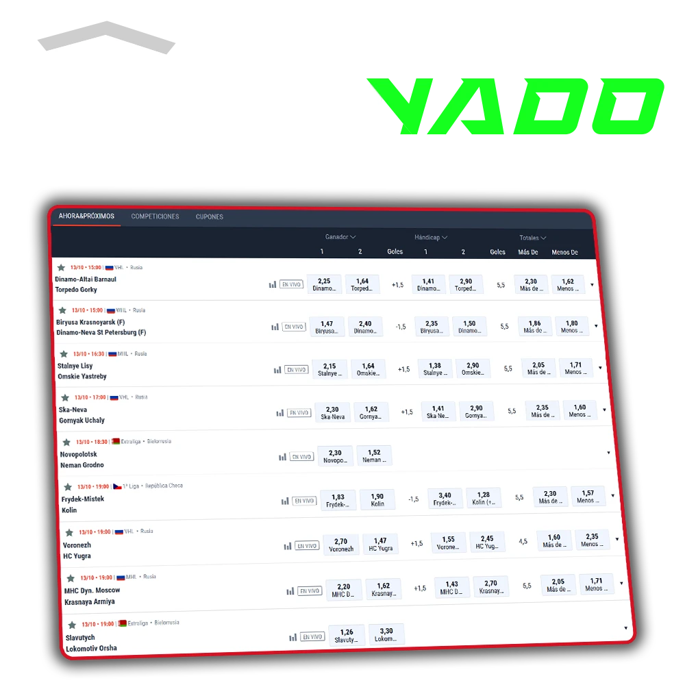 Casinado ofrece miles de apuestas de hockey cada día y un generoso bono de bienvenida.