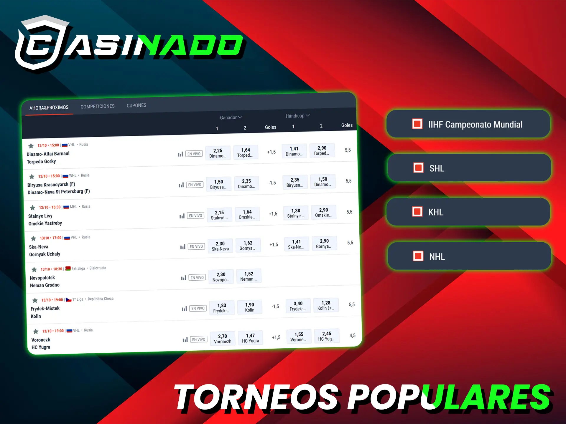 En Casinado se presentan todas las ligas y torneos de hockey más populares.