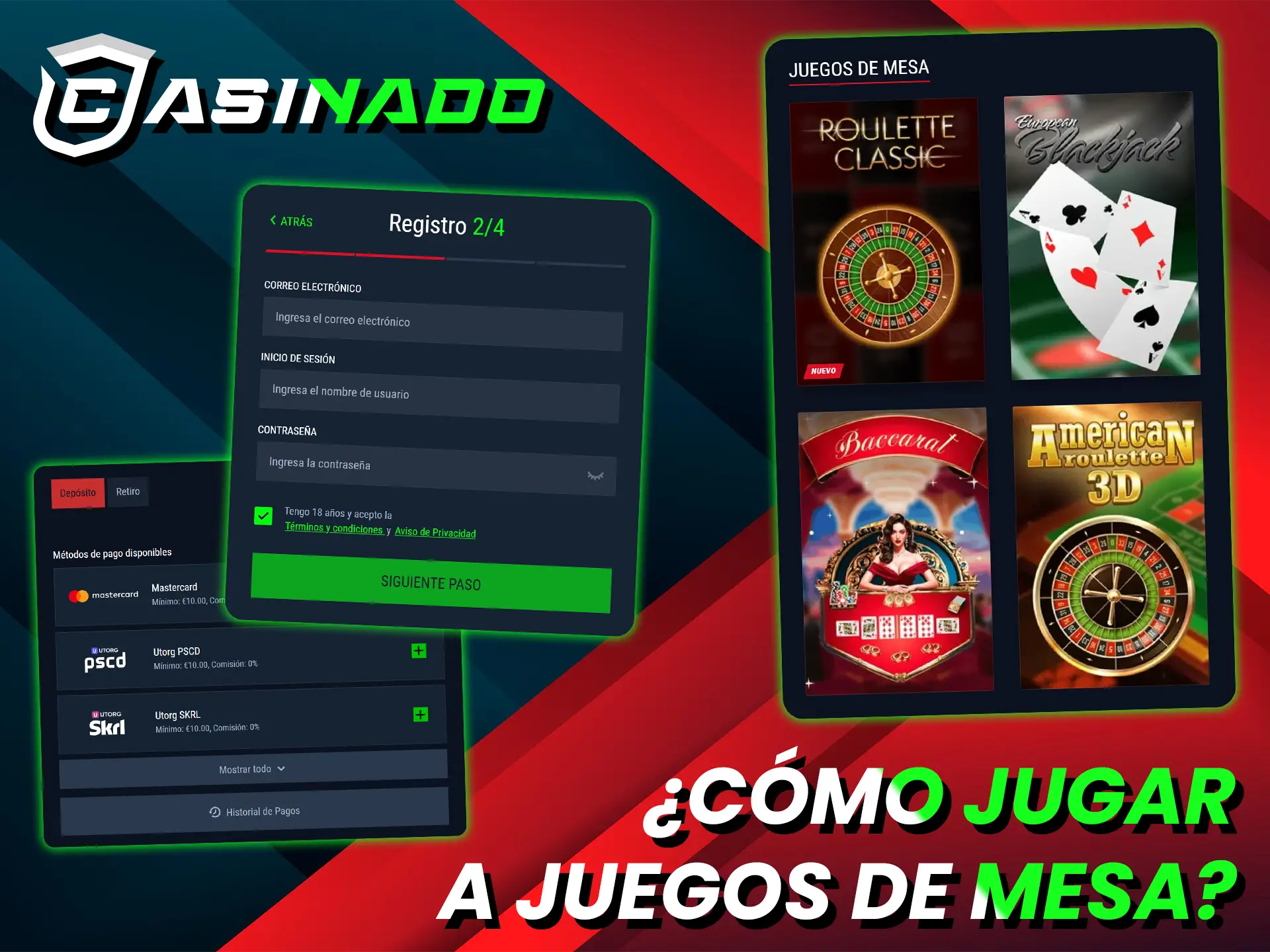 Cree una cuenta, recargue su saldo y comience a jugar a los juegos de mesa de Casinado.
