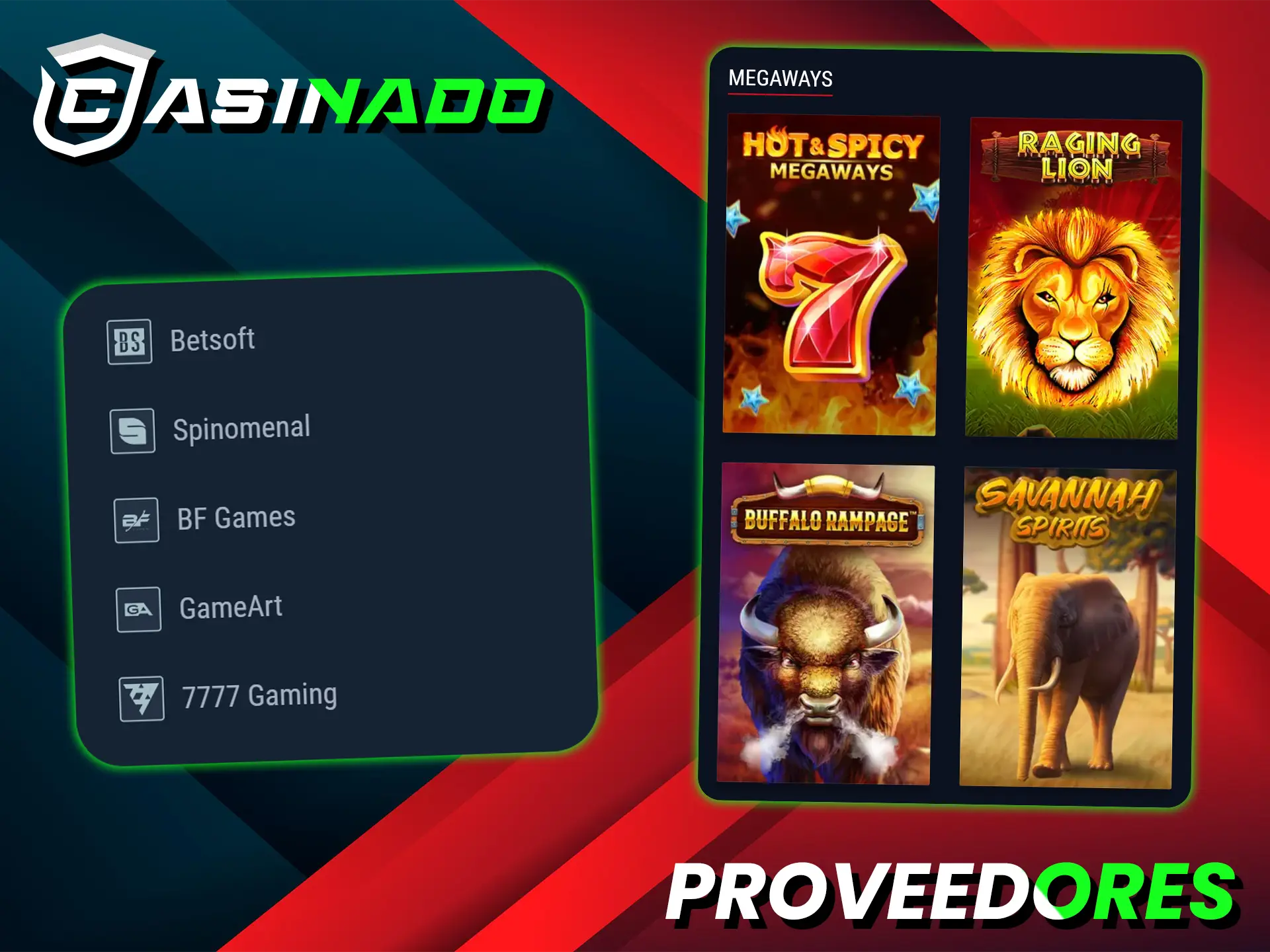 Casinado presenta los fiables juegos Megaways de los principales proveedores.