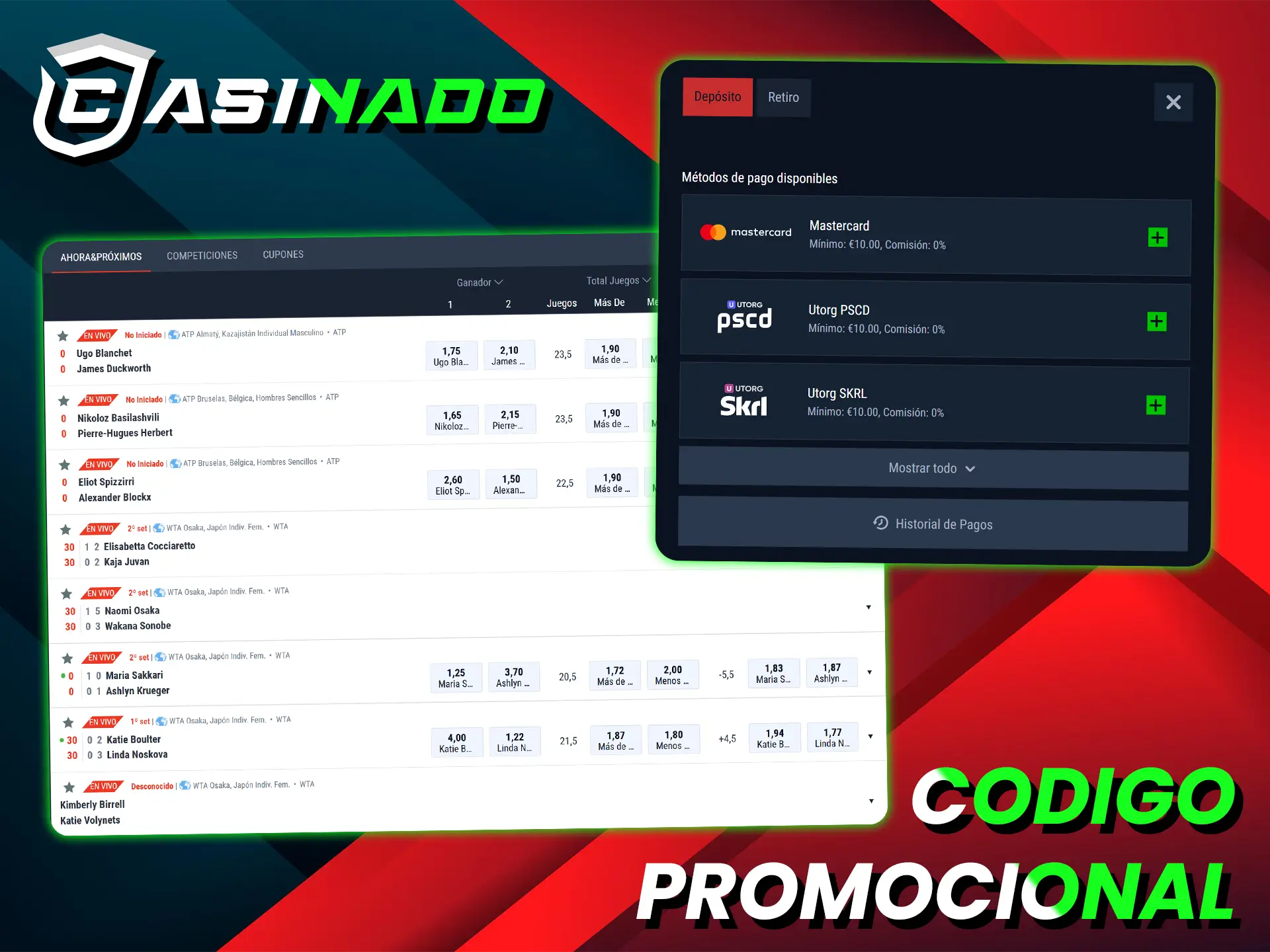 Usa el código promocional de Casinado para bonos exclusivos.