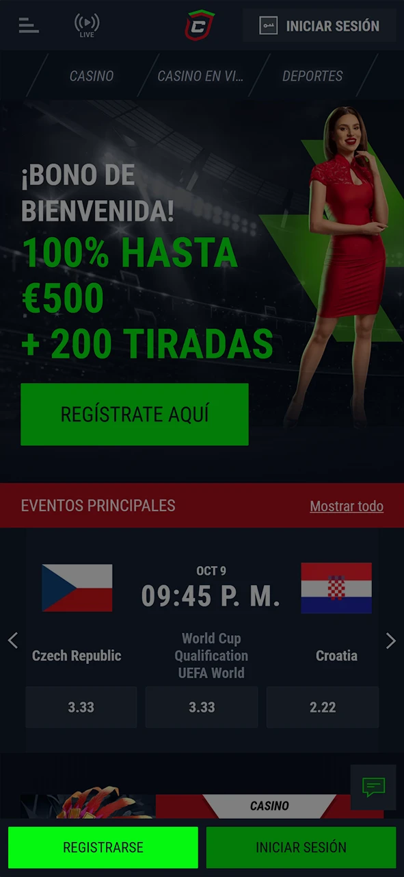 Comience el registro haciendo clic en el botón de Casiando.