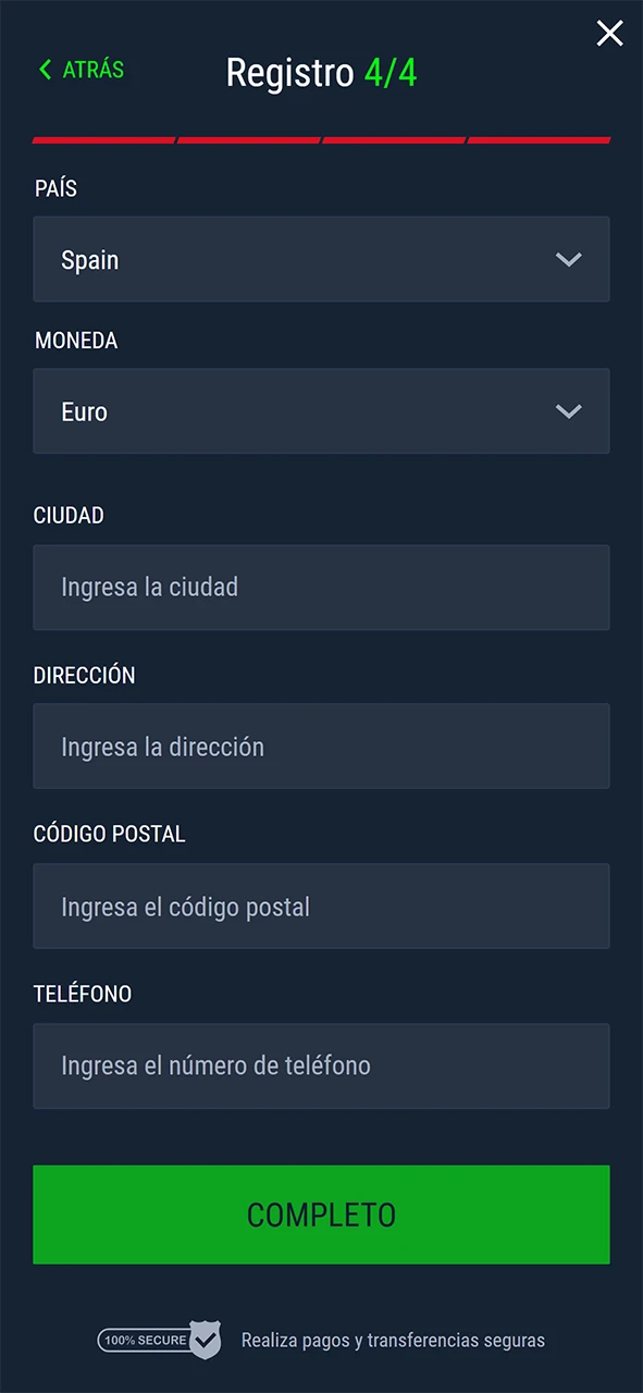 Finalice su registro en Casinado.