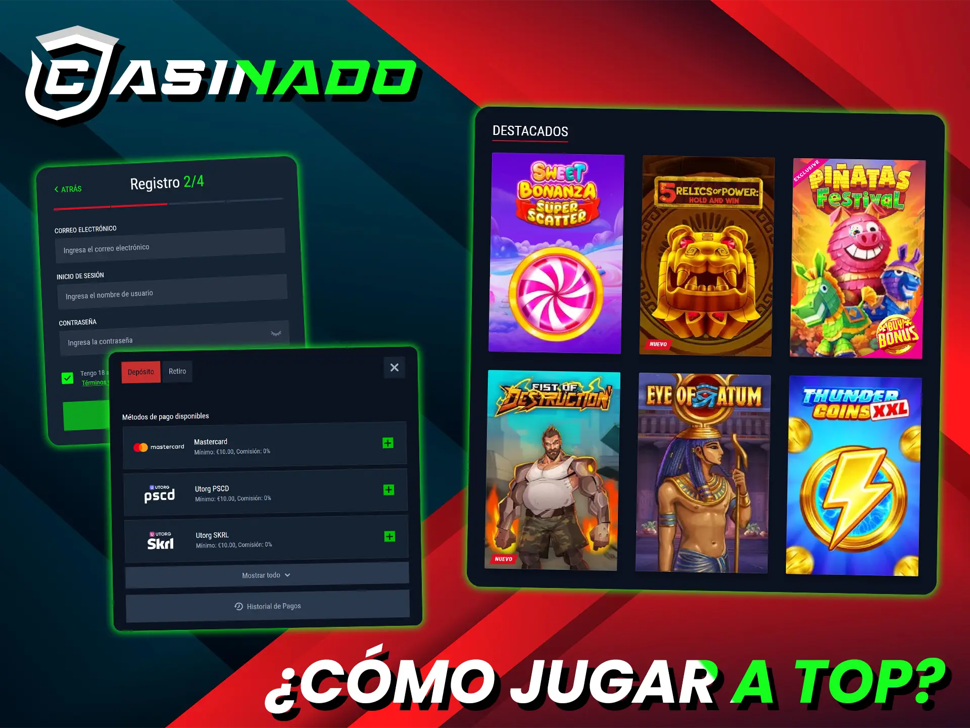 Regístrese en Casinado, haga un depósito y acceda a los juegos TOP.