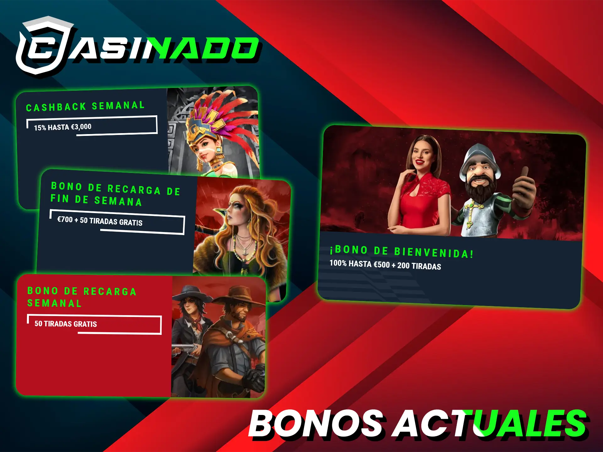 Reciba un bono por recargar su cuenta, reembolsos y un bono de bienvenida en Casinado.