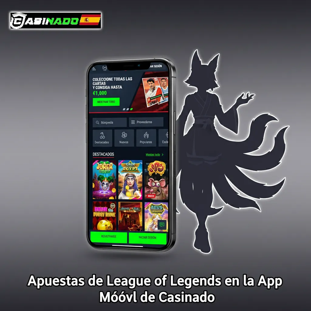 Móvil con la app Casinado mostrando apuestas LoL, cuotas en vivo y ligas LEC, LCK, LPL, Worlds.