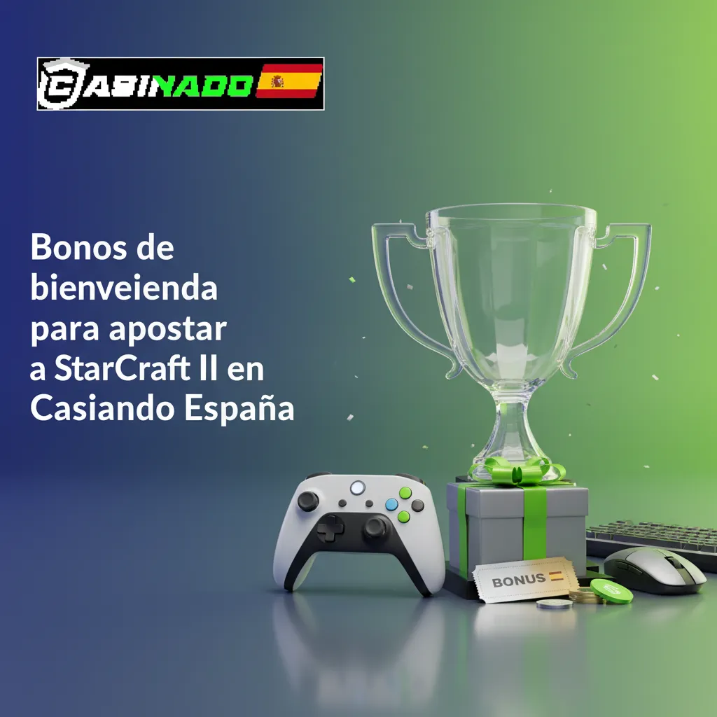 Banner Casinado España: bono de bienvenida 100% hasta 500€ + 200 giros para apostar a StarCraft II.