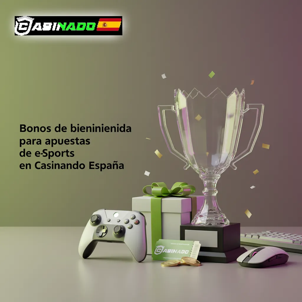 Promoción de bienvenida eSports en Casinado España: 100% hasta 500€ + 200 giros gratis, con pasos para activar el bono.