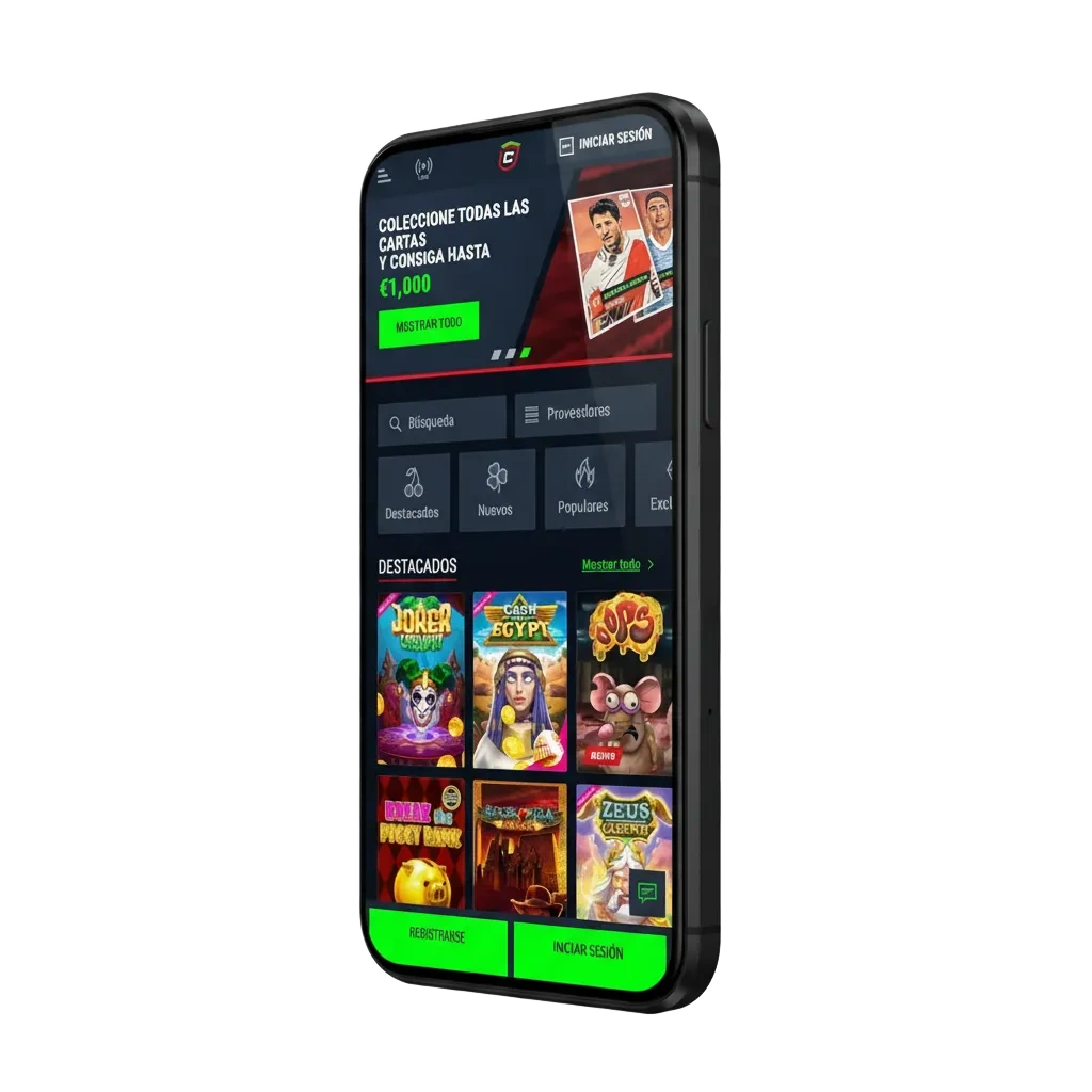 Pantalla de la app Casinado para iPhone y iPad en España, apuestas y casino, bono 100% hasta 500 € + 200 giros