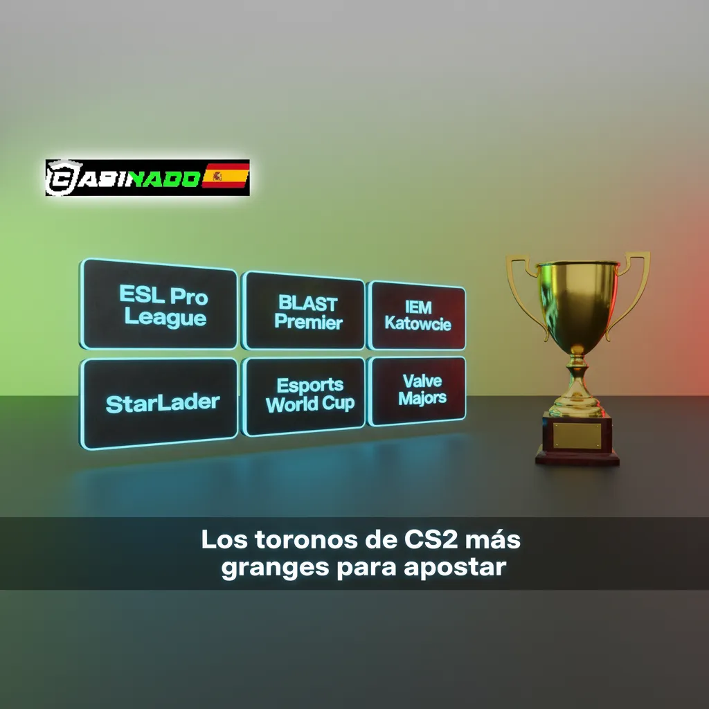 Infografía de los torneos CS2 más grandes para apostar: ESL Pro League, BLAST, IEM Katowice, IEM Cologne, Majors, EWC.