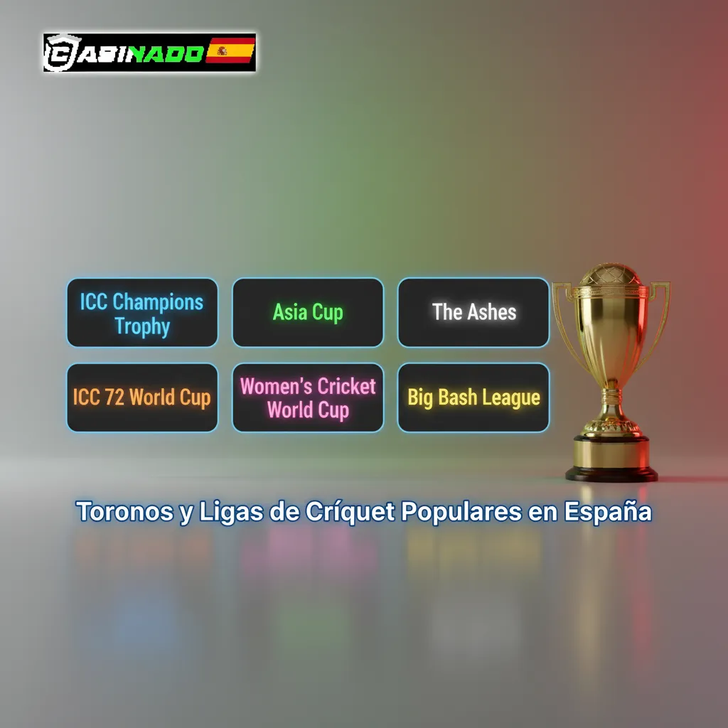 Torneos y ligas de críquet en España: ICC Cricket World Cup, T20 World Cup, The Ashes, IPL y competiciones locales.