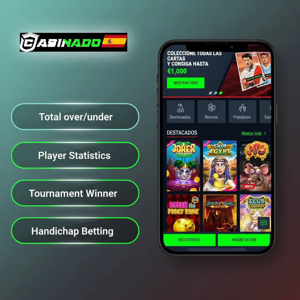 App Casinado: apuestas simple, combinada, sistema, hándicap asiático y más/menos, con slip para ver ganancias.